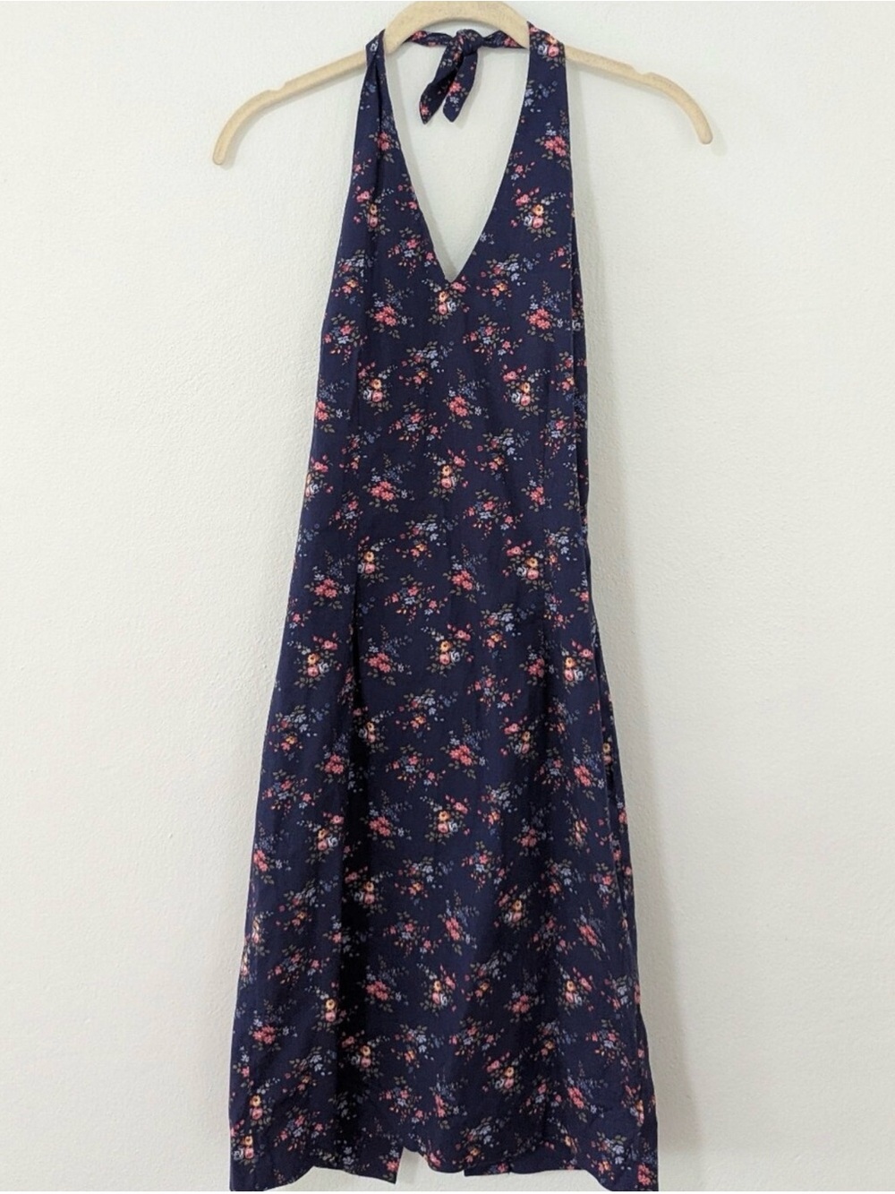Ralph Lauren Vintage 90s Cotton Navy Floral Halter Dress
